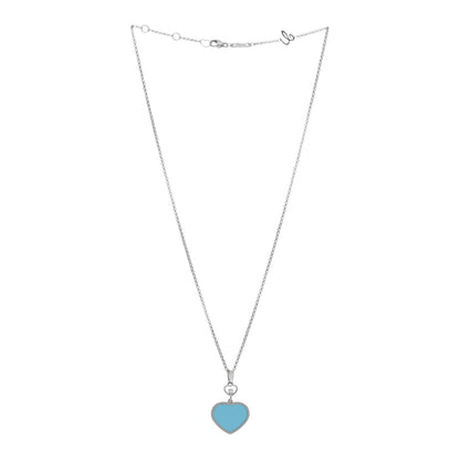 Chopard 18K White Gold Diamond Turquoise Happy Hearts Necklace 2 of 4