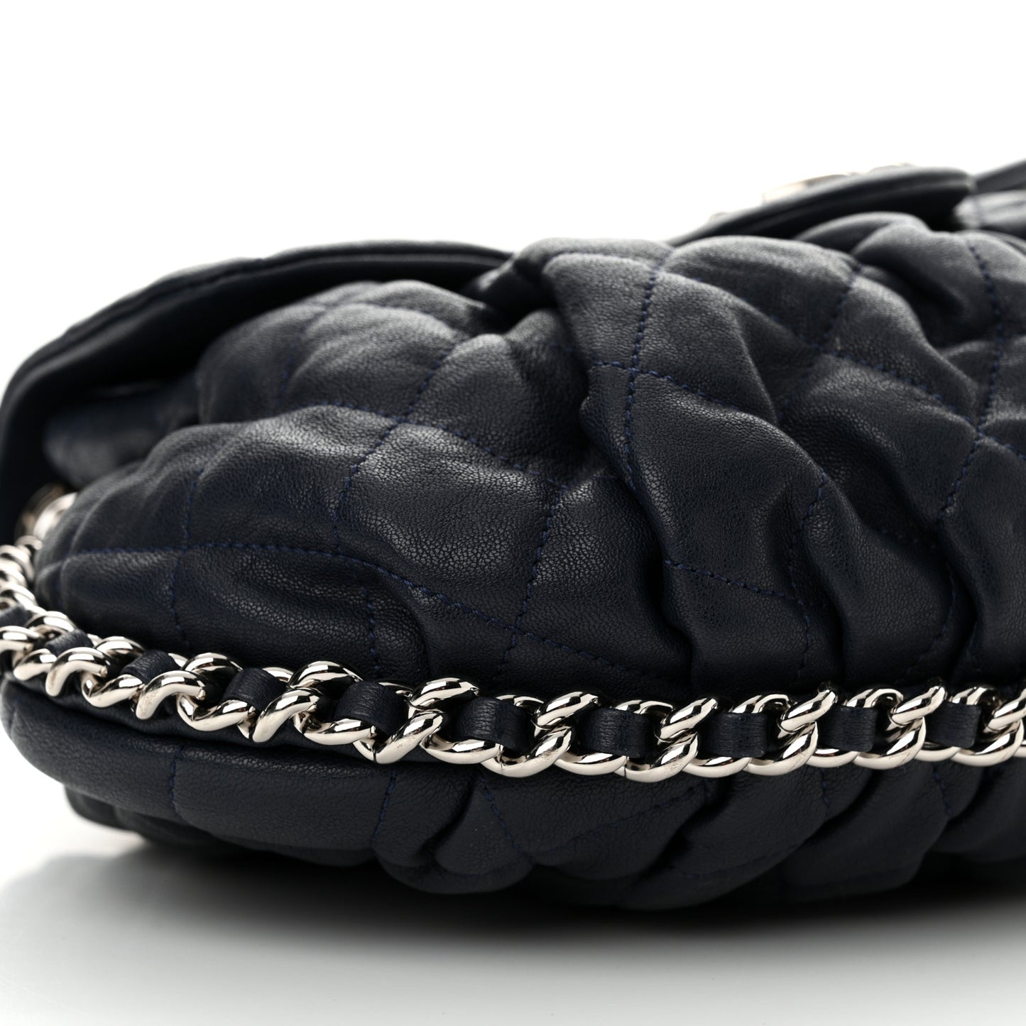 Washed Lambskin Quilted Medium Chain Around Messenger Navy Blue