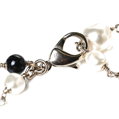 Chanel Pearl Bead Enamel CC Long Necklace Black Light Gold 4 of 5