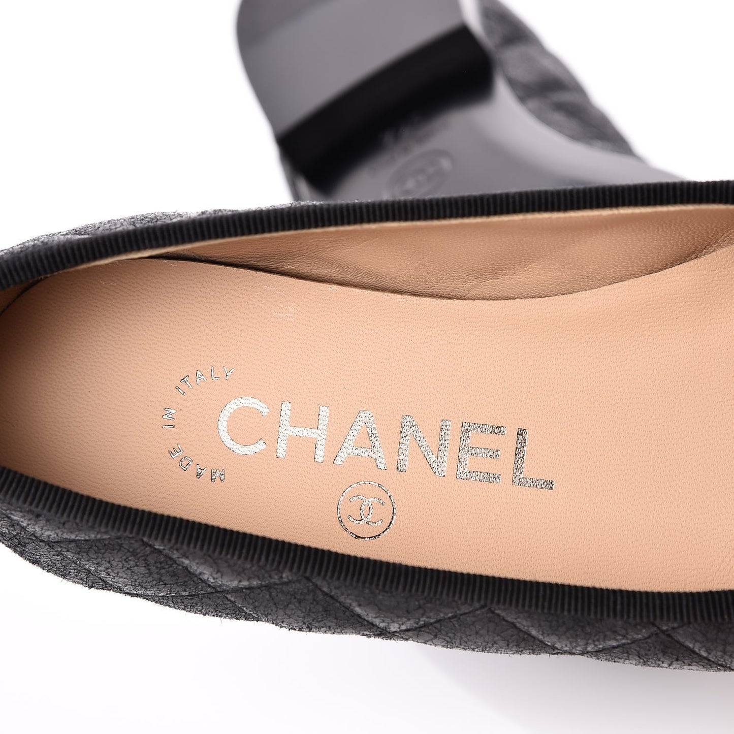 Iridescent Calfskin Quilted CC Cap Toe Ballerina Flats 34.5 Black