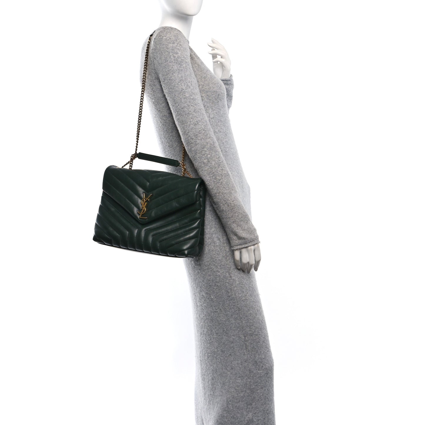 Calfskin Y Quilted Monogram Medium Loulou Chain Satchel Vert Fonce
