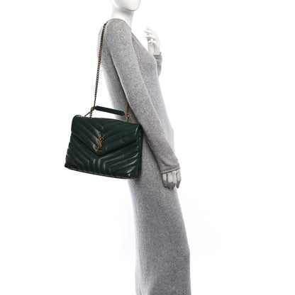 Saint Laurent Calfskin Y Quilted Monogram Medium Loulou Chain Satchel Vert Fonce 3 of 10