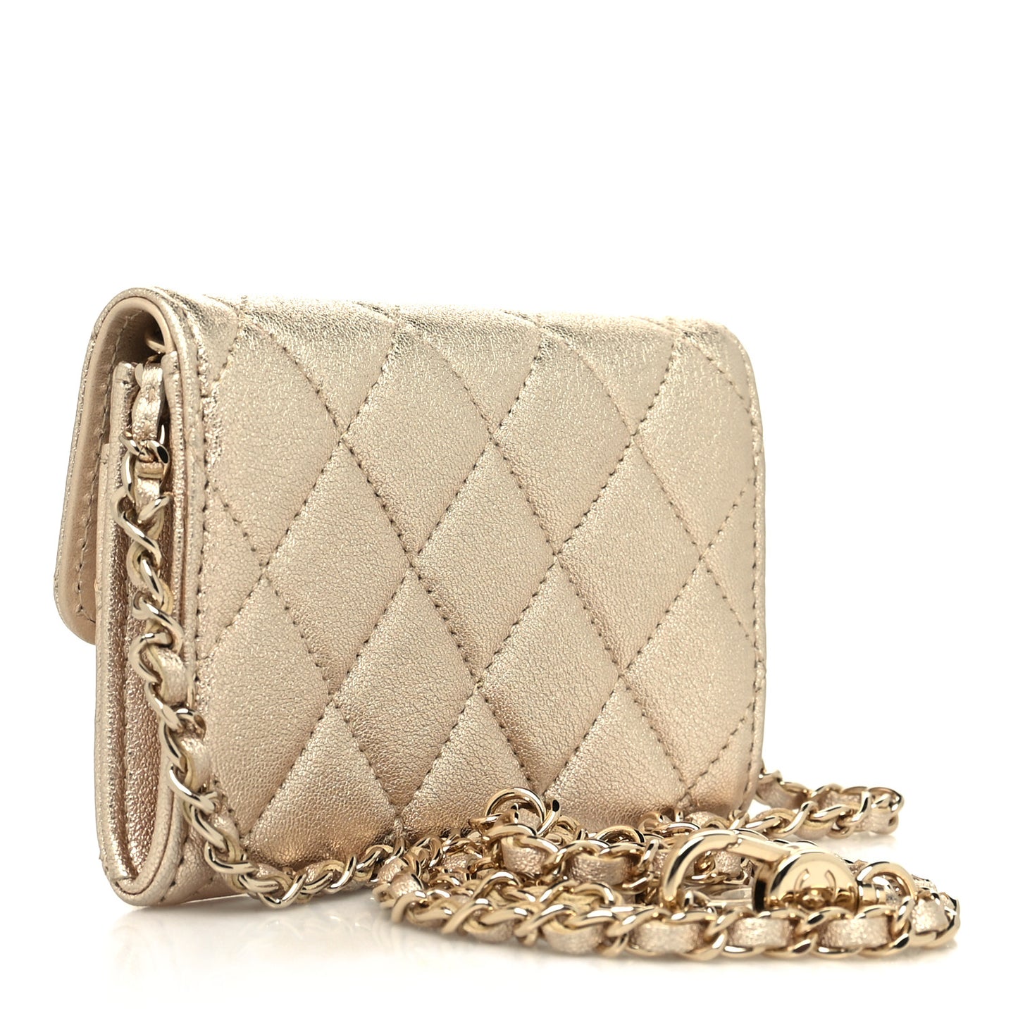 Metallic Lambskin Quilted Belt Bag Gold Gold