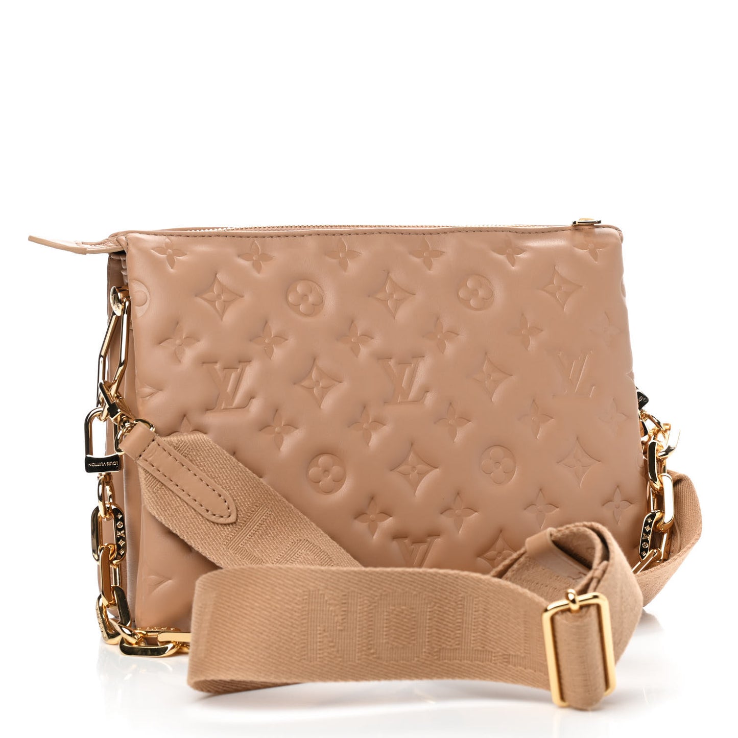 Lambskin Embossed Monogram Coussin PM Camel