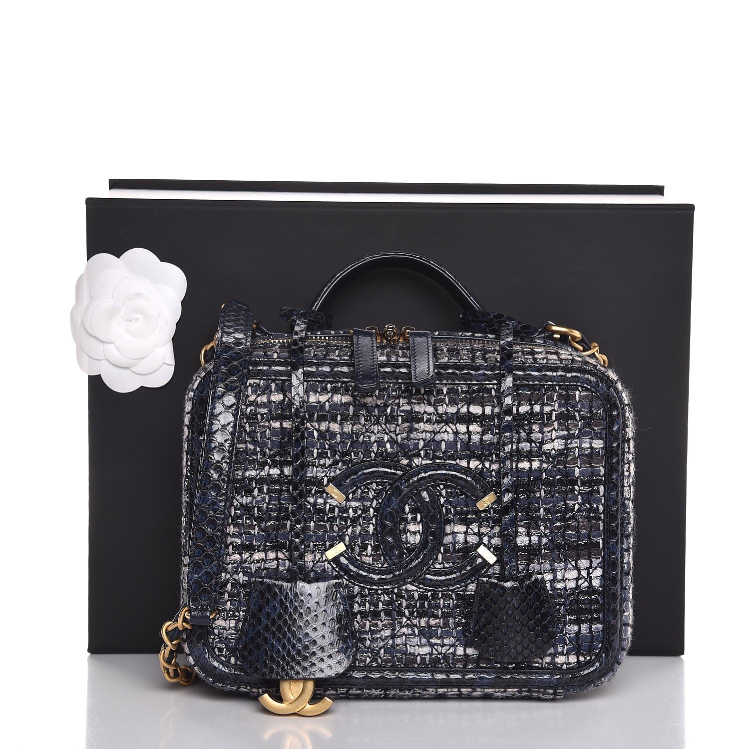 Chanel Tweed Snakeskin Quilted Medium CC Filigree Vanity Case Multicolor 8 of 8