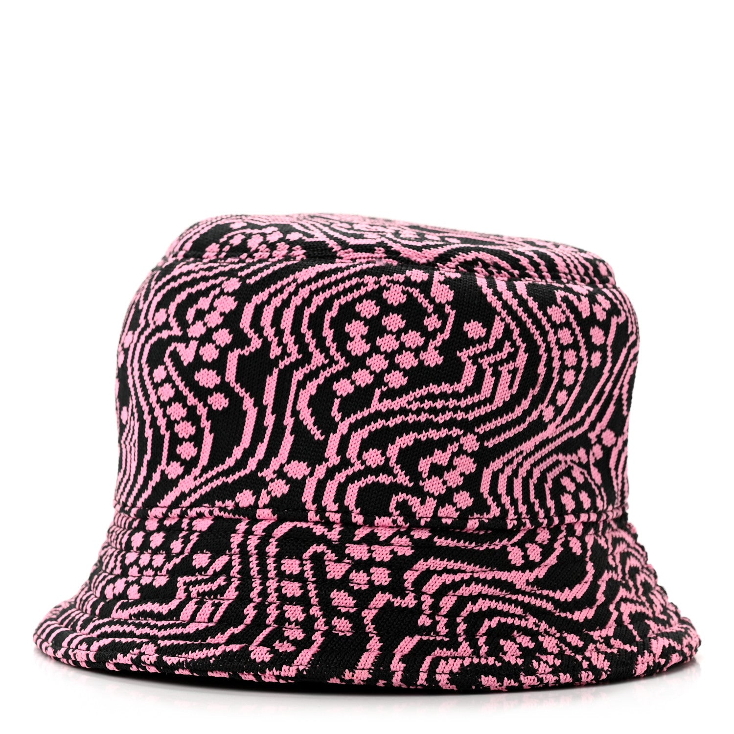 Prada Maglia Jacquard Metal Triangle Logo Womens Bucket Hat M Black Rosa 6 of 8