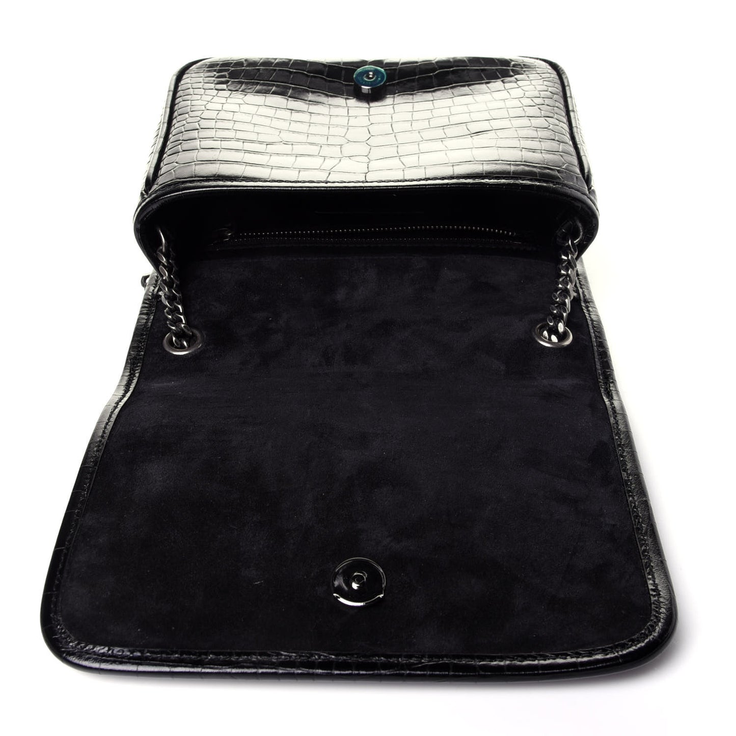 Crocodile Embossed Lambskin Matelasse Monogram Niki Chain Wallet Black