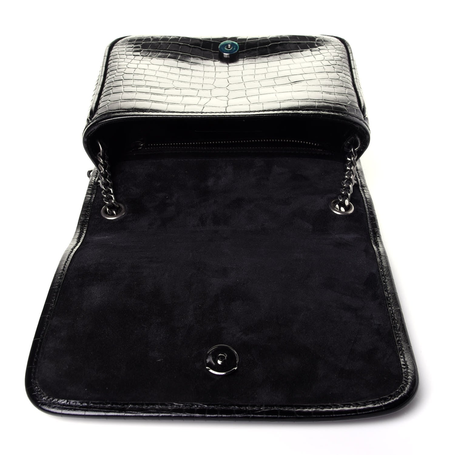 Saint Laurent Crocodile Embossed Lambskin Matelasse Monogram Niki Chain Wallet Black 11 of 12