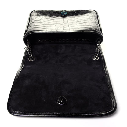 Saint Laurent Crocodile Embossed Lambskin Matelasse Monogram Niki Chain Wallet Black 11 of 12