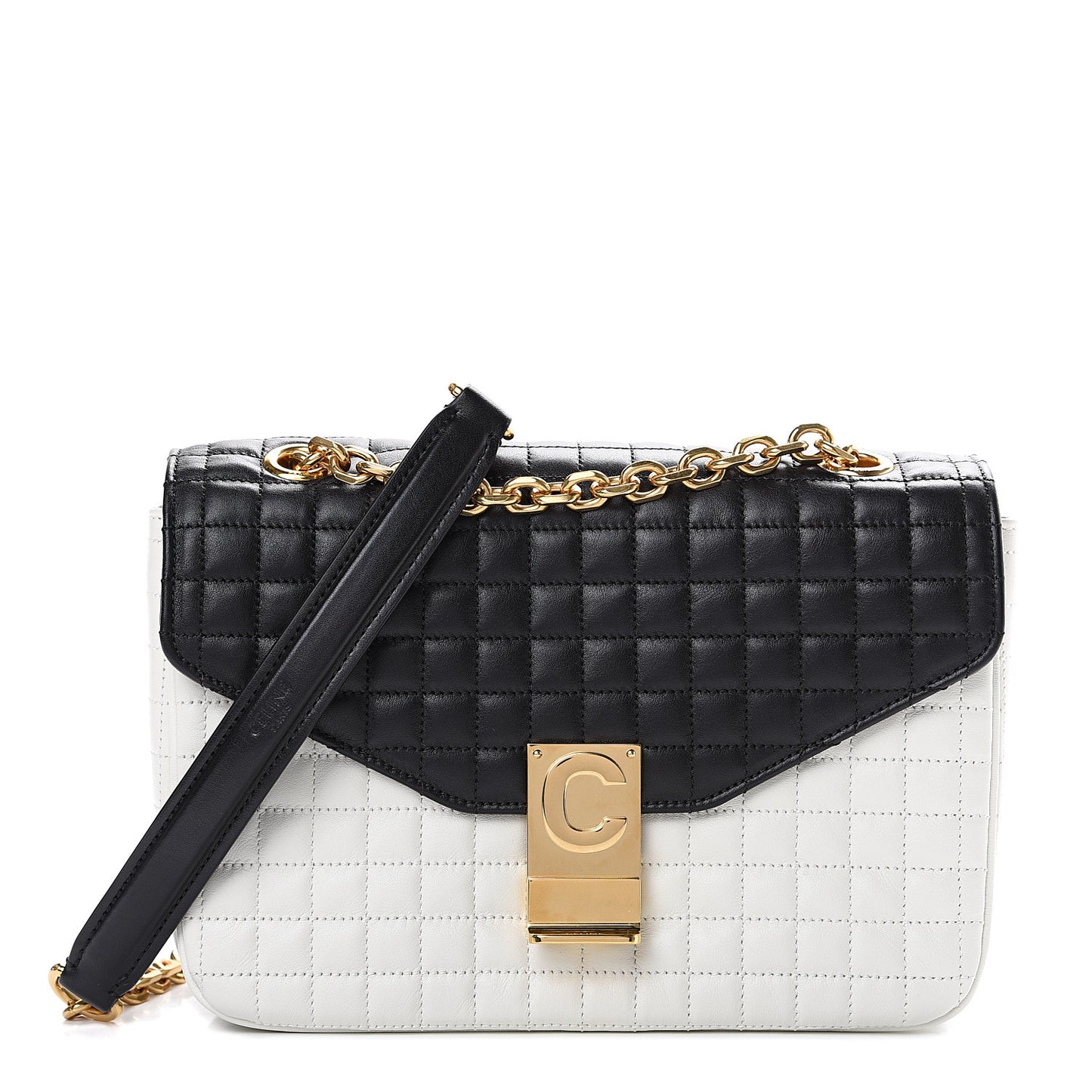 Calfskin Quilted Medium C Bag Black White