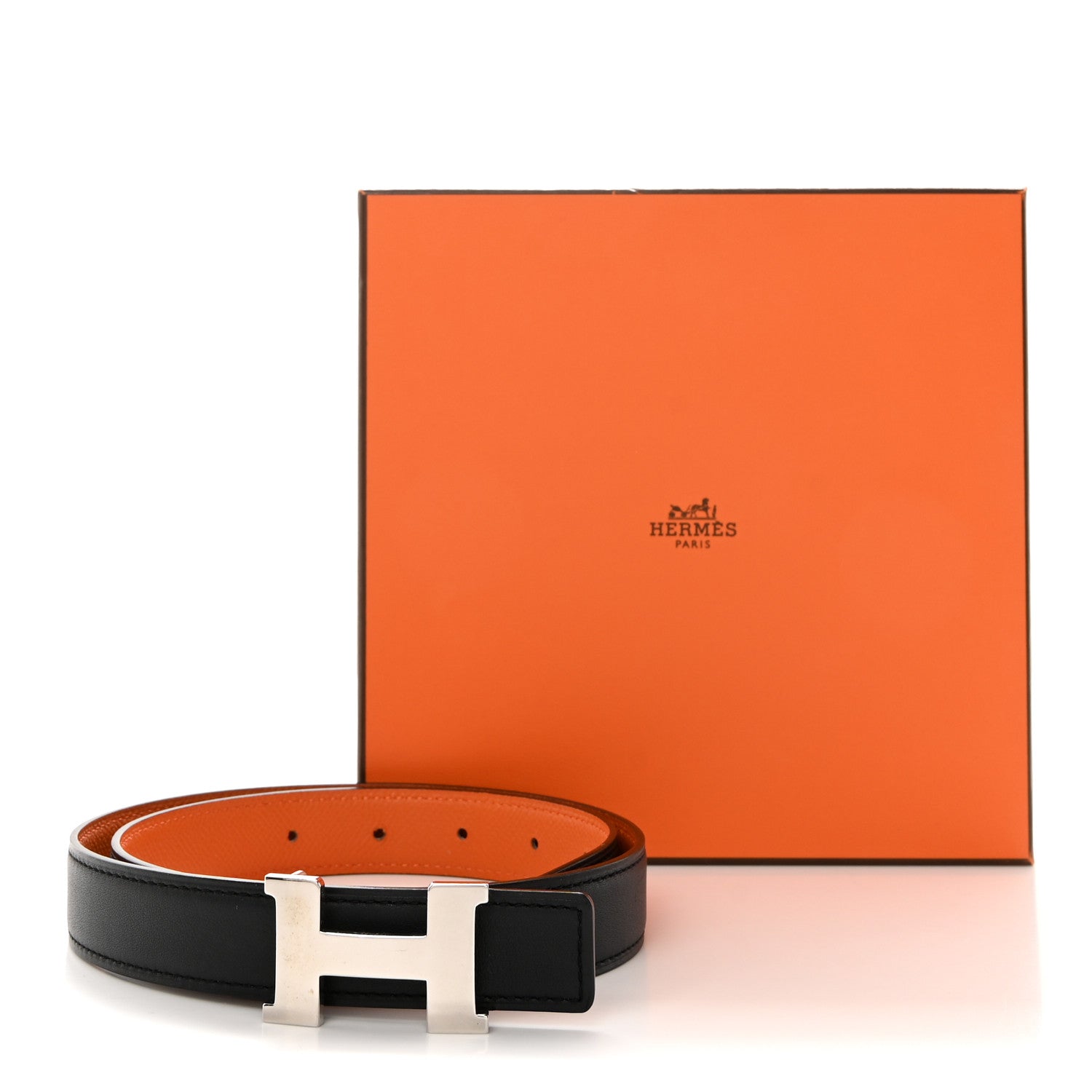 Hermes Swift Epsom 24mm Mini Constance H Belt 70 28 Black Orange 6 of 6