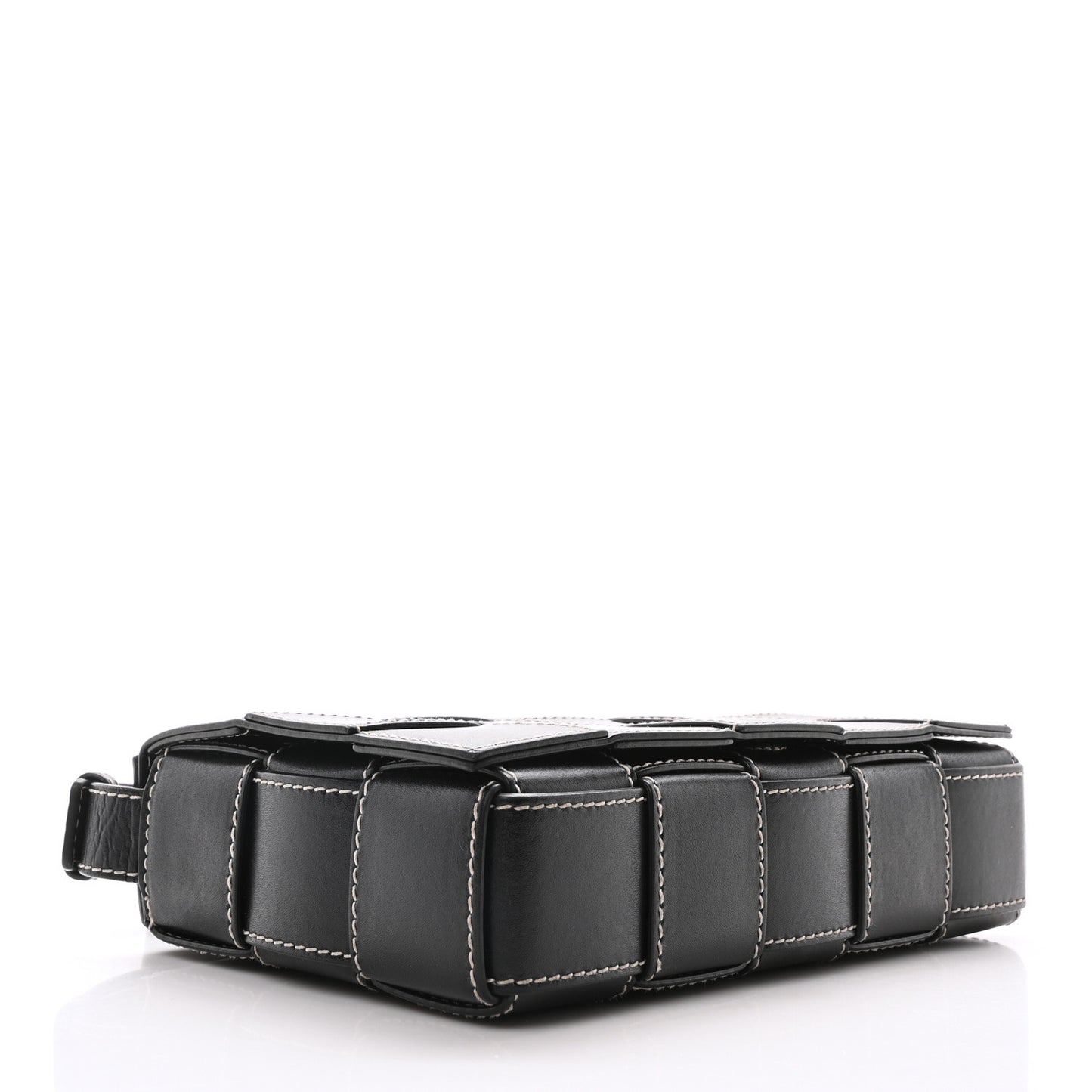 Calfskin Maxi Intrecciato Edge Stitch Cassette Crossbody Bag Black