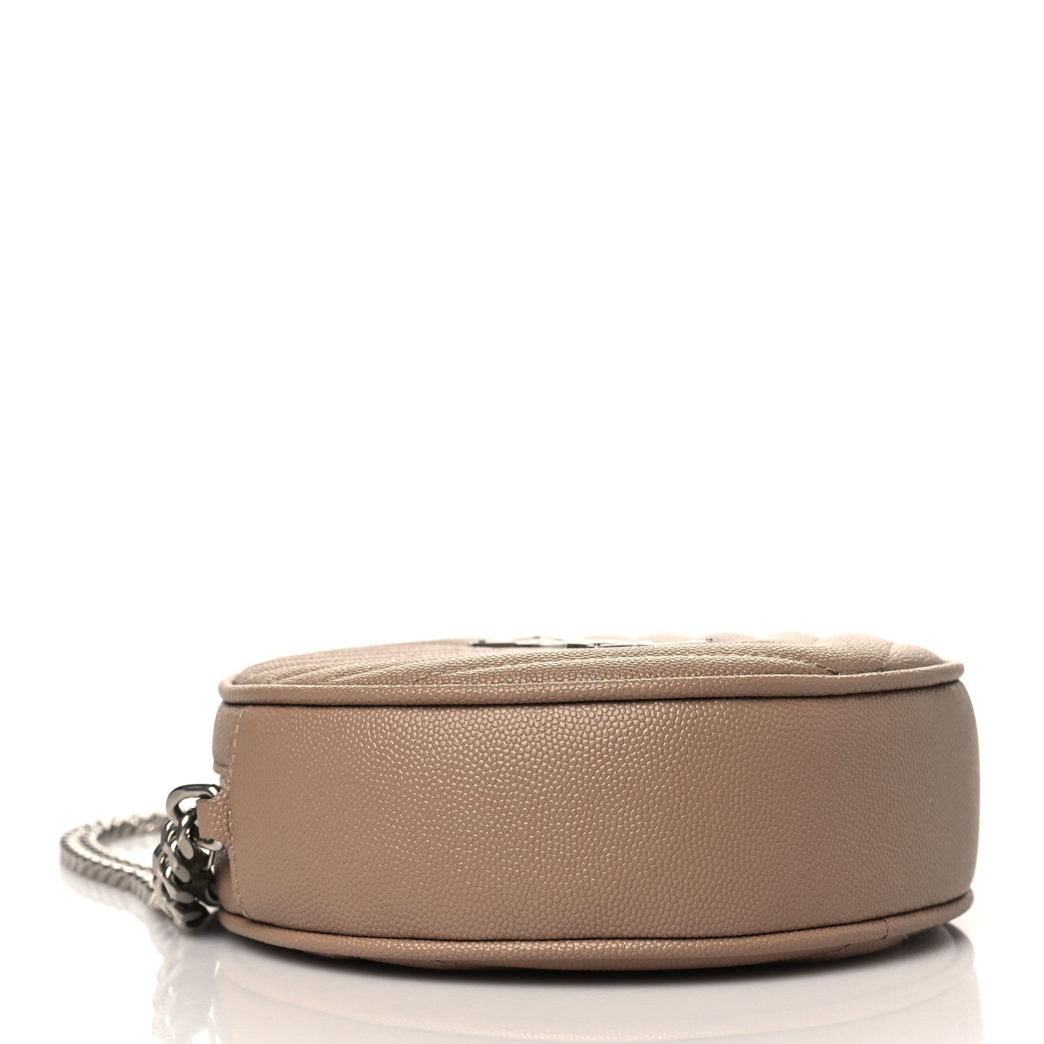 Saint Laurent Grain De Poudre Matelasse Chevron Quilted Round Vinyle Camera Bag Gold Sand 4 of 10