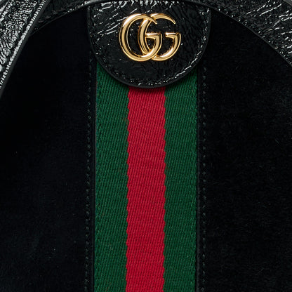Gucci Suede Patent Web Mini Ophidia Round Shoulder Bag Black 9 of 11