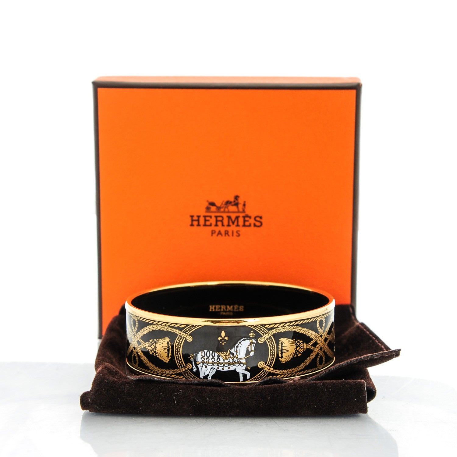 Hermes Enamel Printed Wide Grand Apparat Bracelet 65 Black 6 of 6