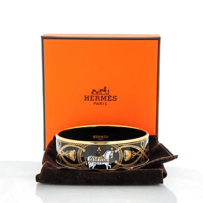 Hermes Enamel Printed Wide Grand Apparat Bracelet 65 Black 6 of 6
