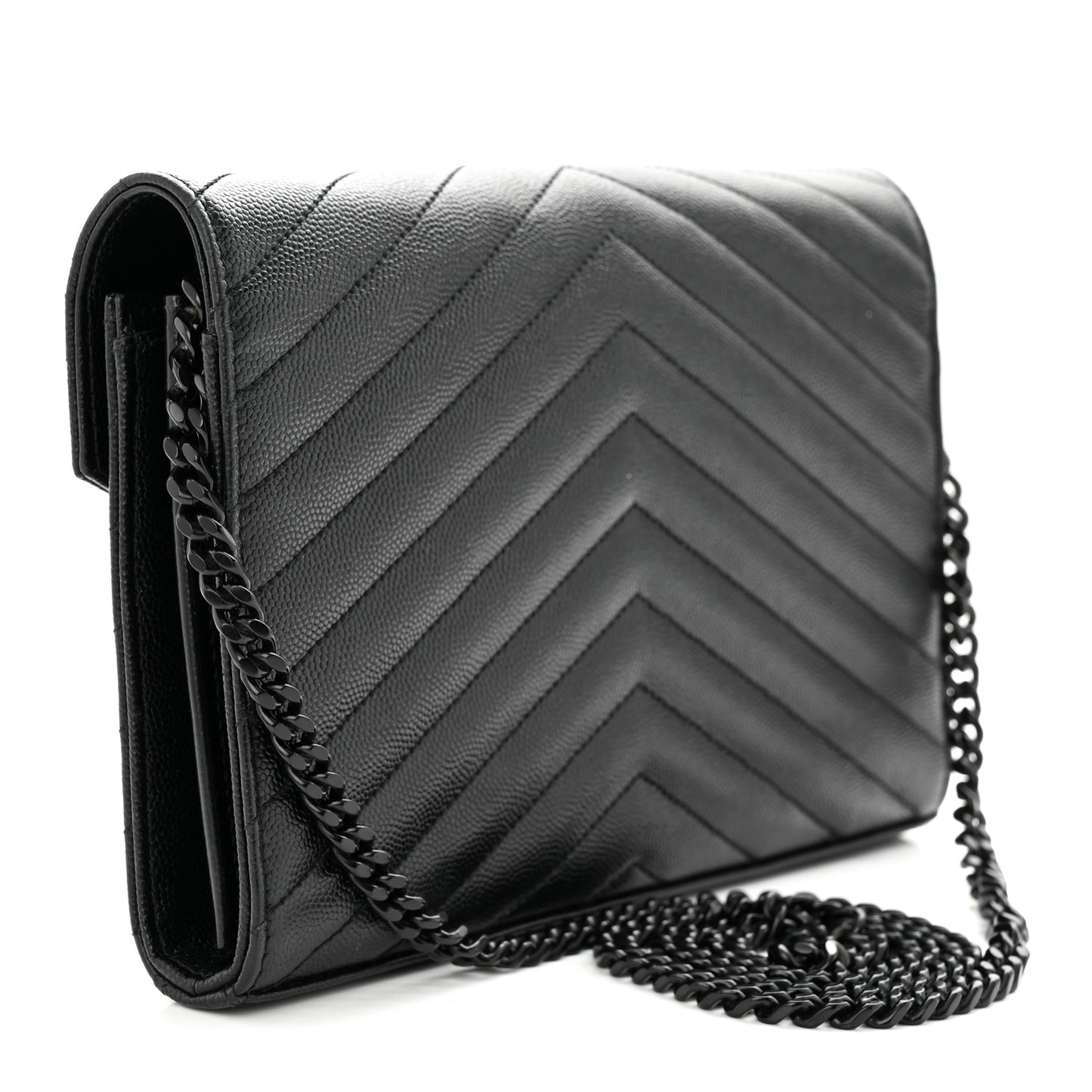 Grain De Poudre Matelasse Chevron Monogram Monochrome Chain Wallet Black