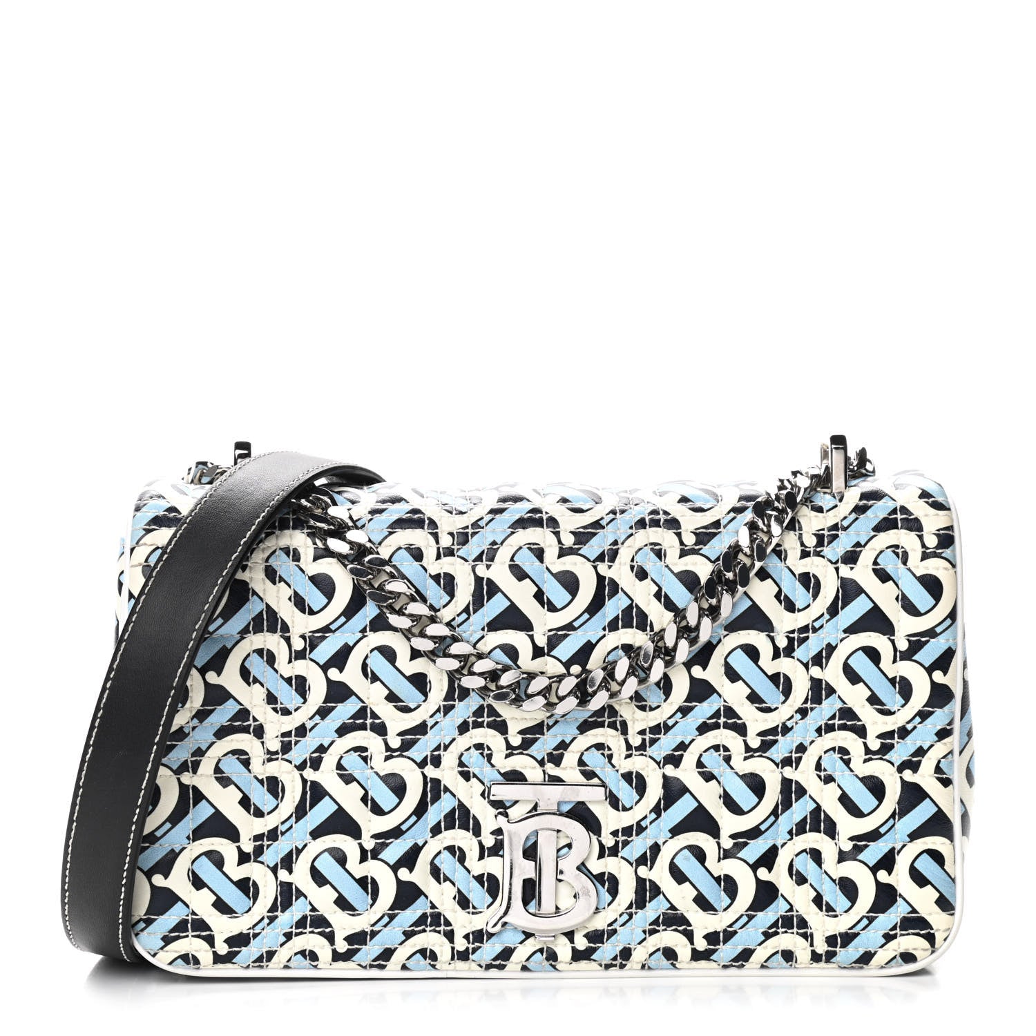 Burberry Lambskin Quilted Monogram TB Print Small Lola Bag Cobalt Black 1 of 9