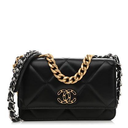 Chanel Goatskin Quilted Chanel 19 Wallet On Chain WOC Black 1 of 10