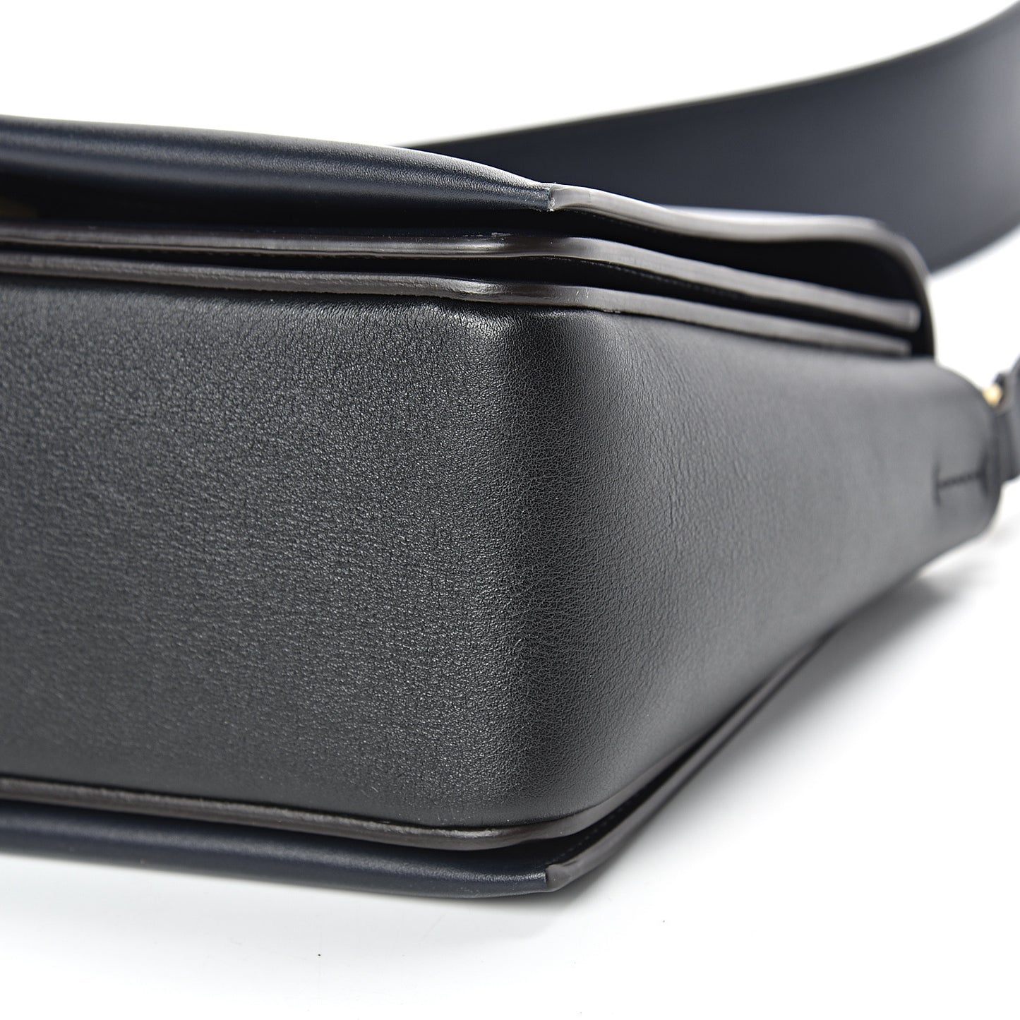 Shiny Smooth Calfskin Medium Frame Shoulder Bag Black Navy