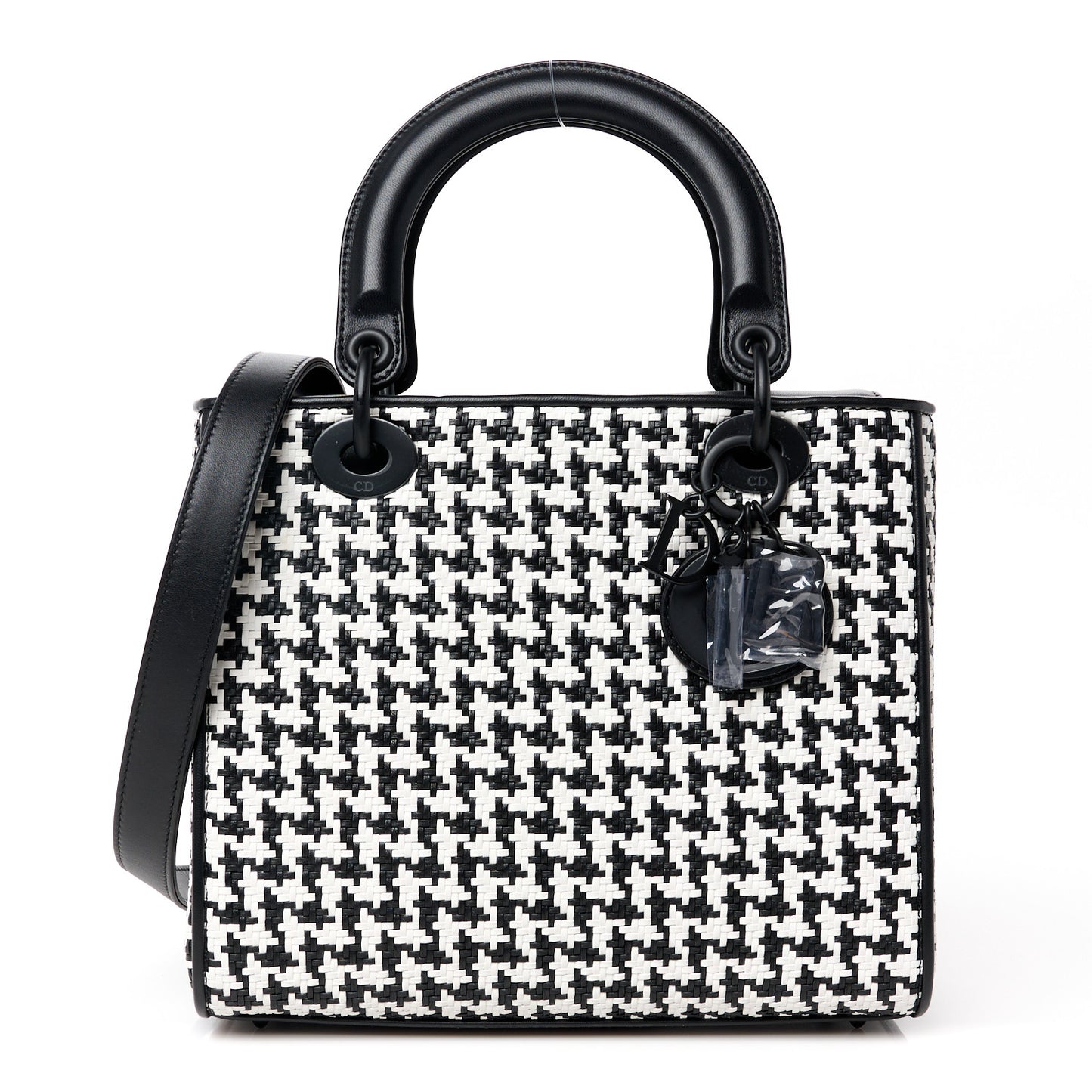 Calfskin Houndstooth Embroidered Medium Lady Dior Black White