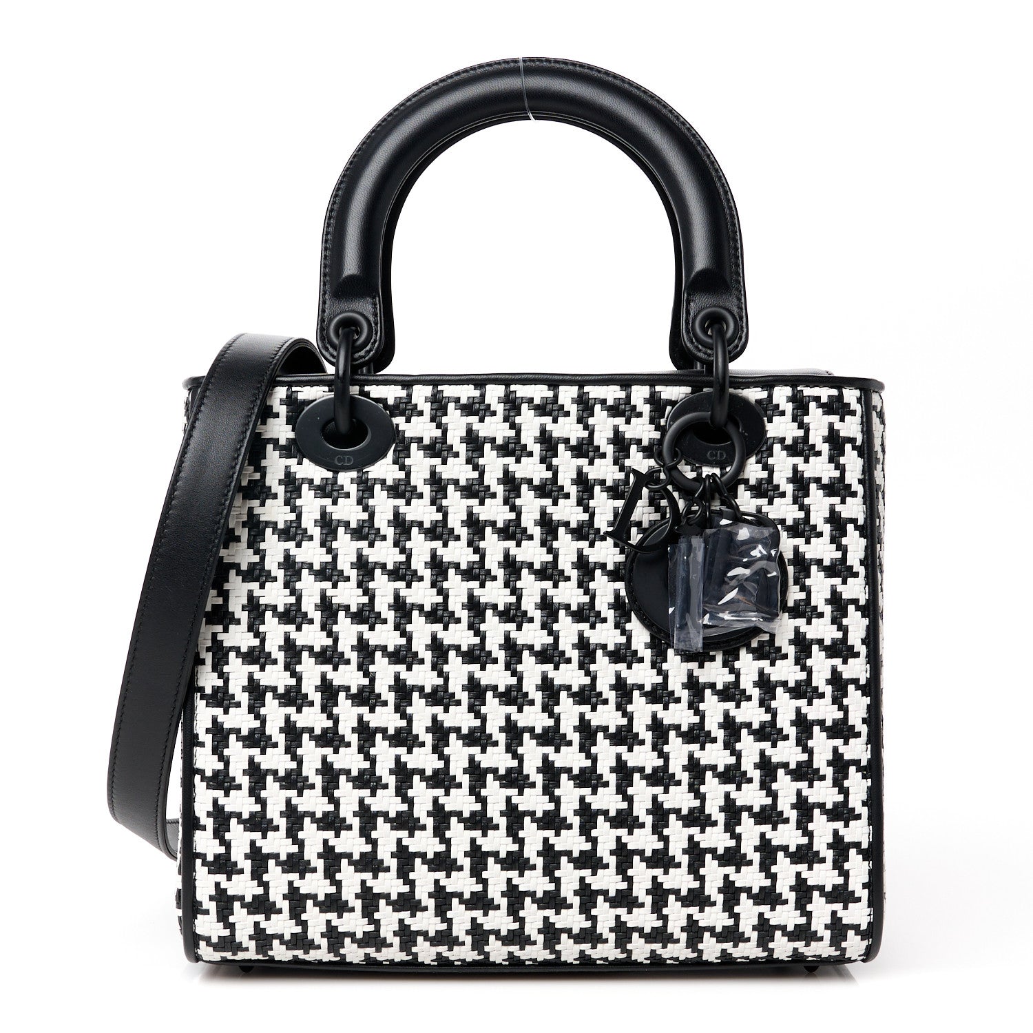 Christian Dior Calfskin Houndstooth Embroidered Medium Lady Dior Black White 1 of 10