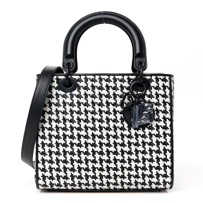 Christian Dior Calfskin Houndstooth Embroidered Medium Lady Dior Black White 1 of 10