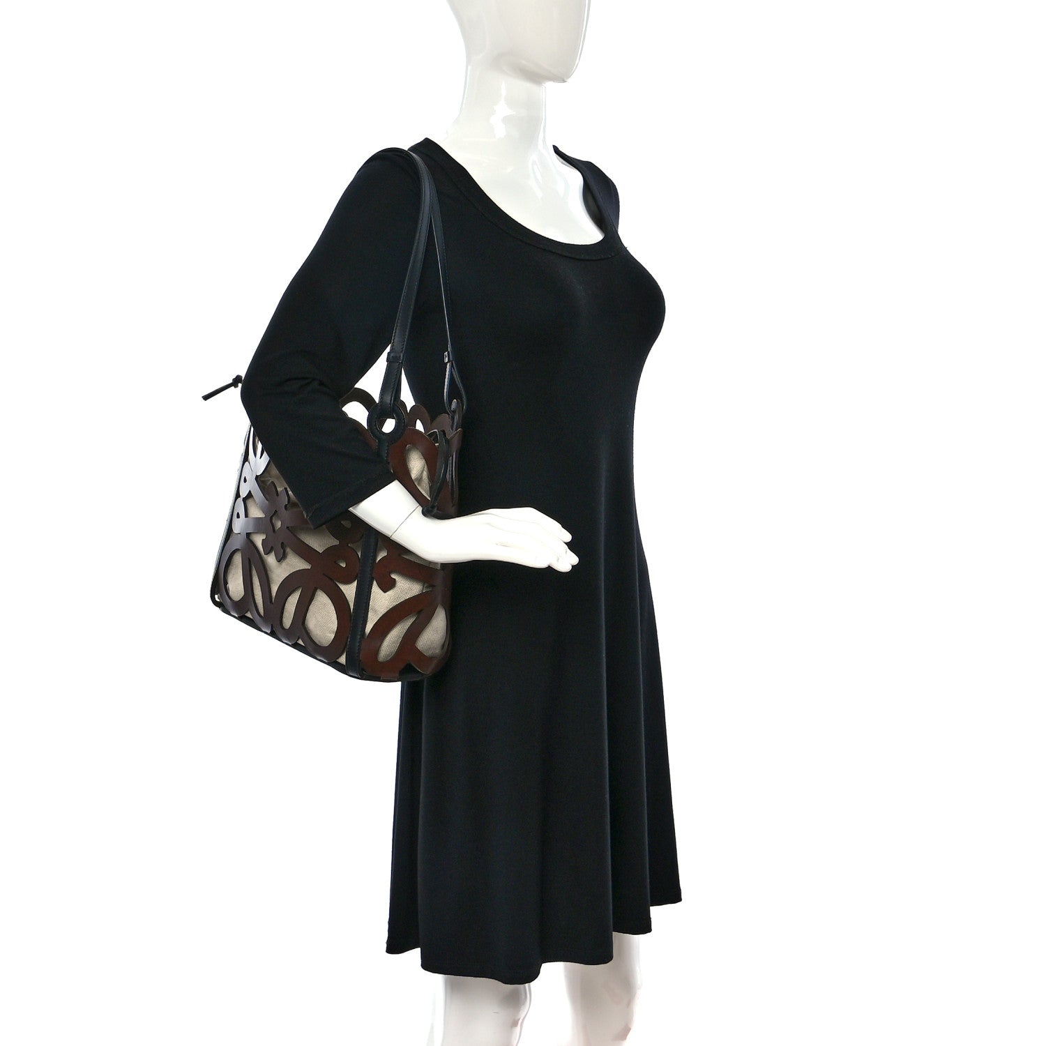 Loewe Smooth Calfskin Small Anagram Cutout Tote Brown Black 2 of 9