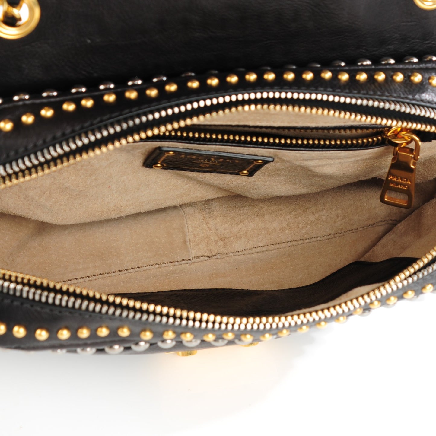 Glace Calf Studded Pushlock Chain Shoulder Bag Black