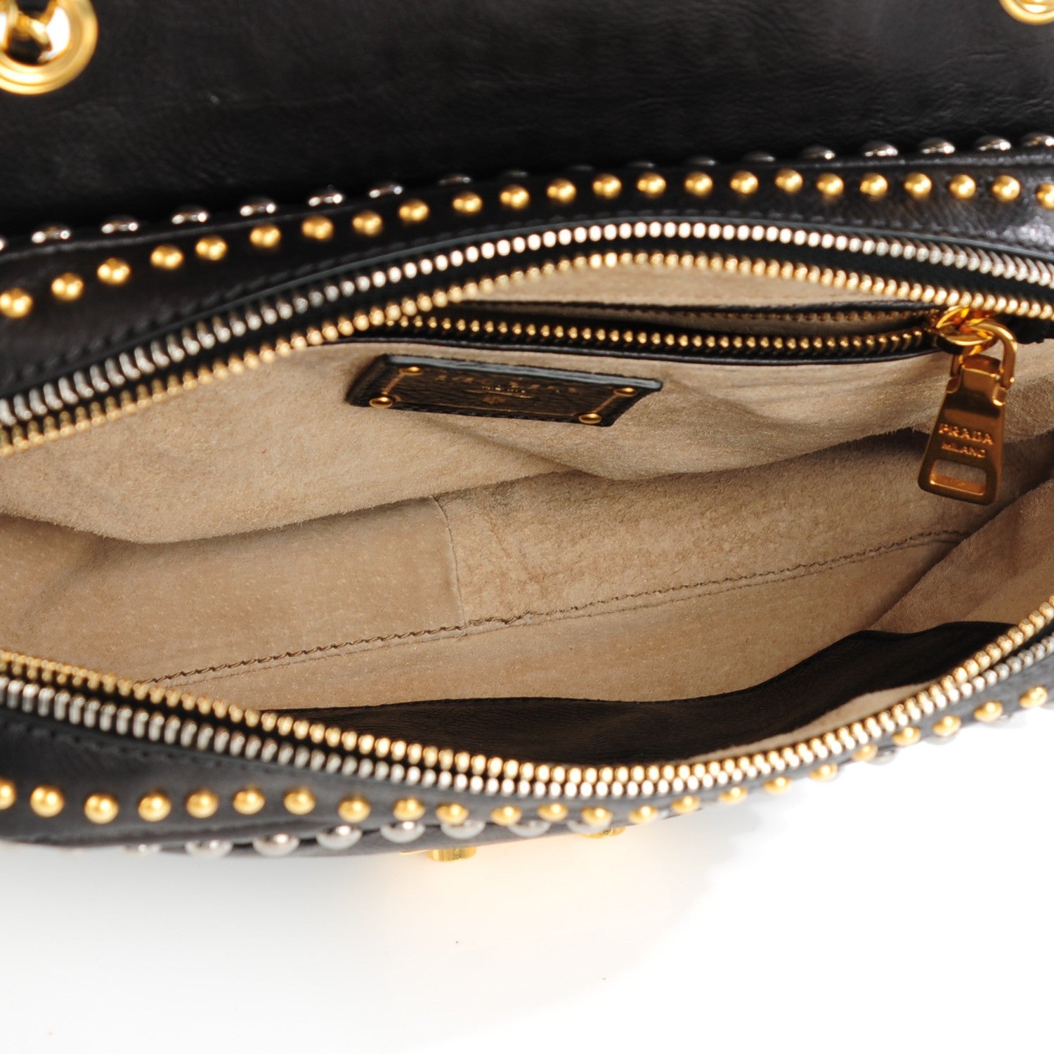 Prada Glace Calf Studded Pushlock Chain Shoulder Bag Black 5 of 7
