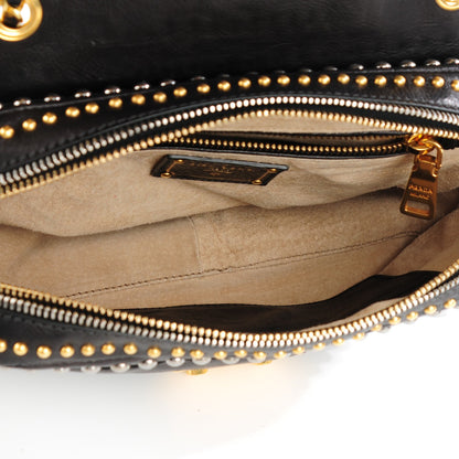 Prada Glace Calf Studded Pushlock Chain Shoulder Bag Black 5 of 7