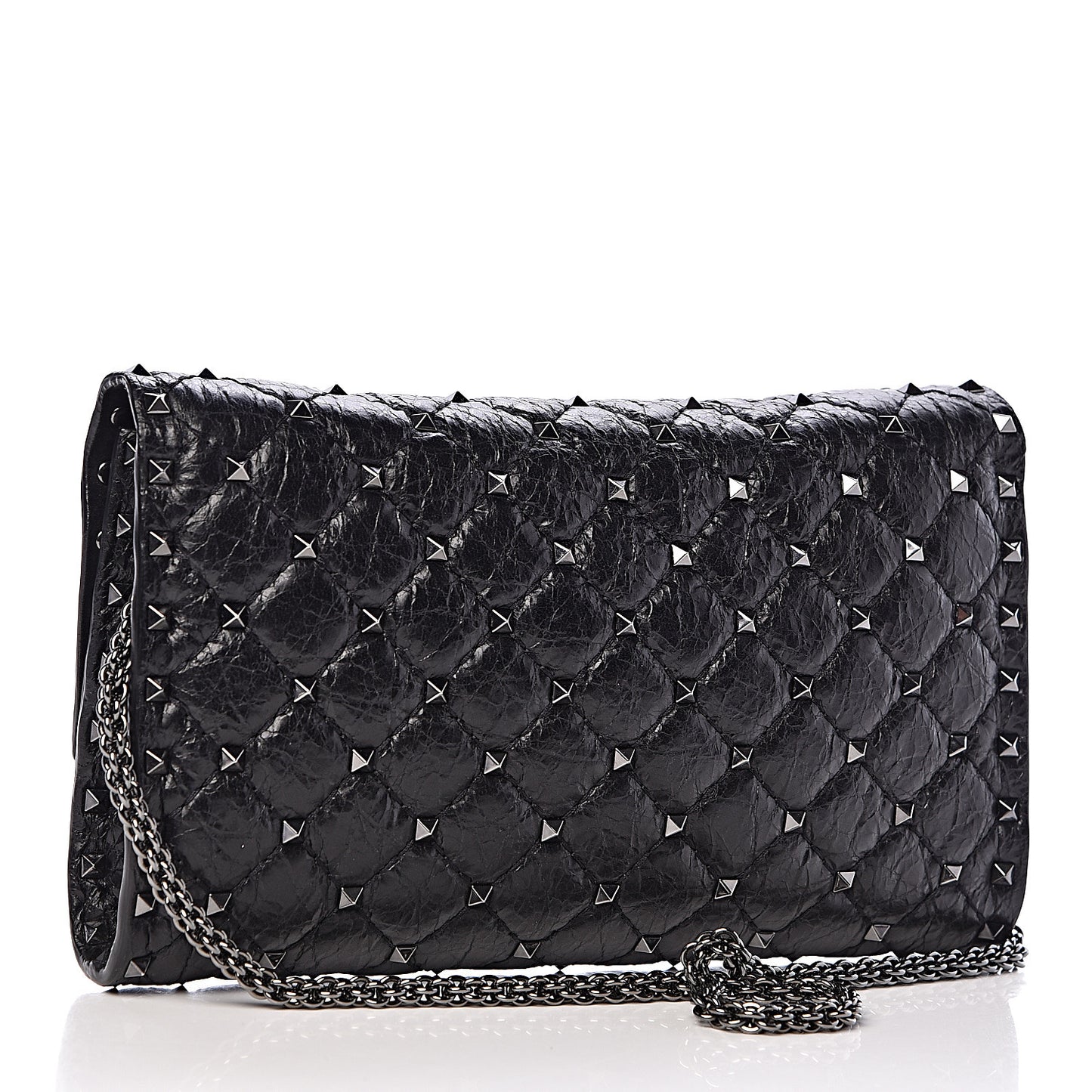 Craquele Nappa Rockstud Spike Wallet on Chain Black