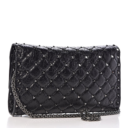 Valentino Garavani Craquele Nappa Rockstud Spike Wallet on Chain Black 3 of 9