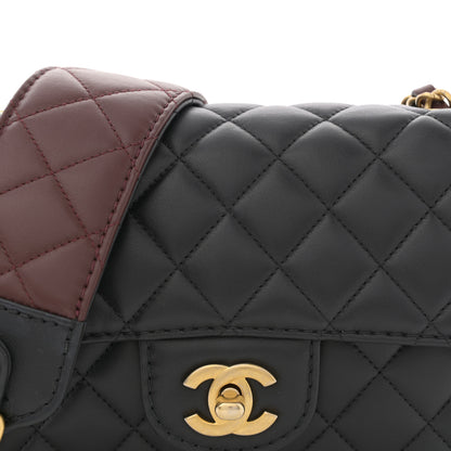Chanel Calfskin Quilted Small Strap Into Flap Bag Black Burgundy 8 of 10