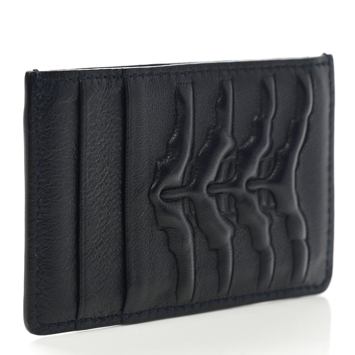 Calfskin Embossed Card Holder Navy