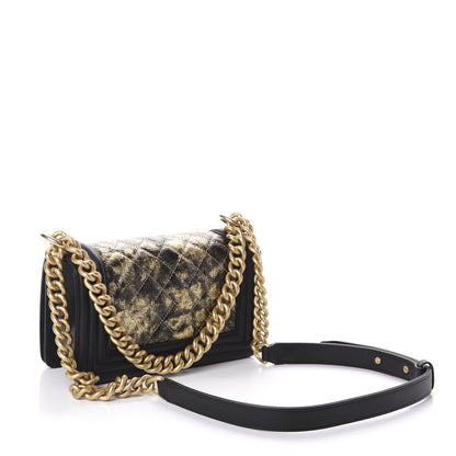 Chanel Metallic Crumpled Goatskin Small Boy Flap Black Gold 3 of 10