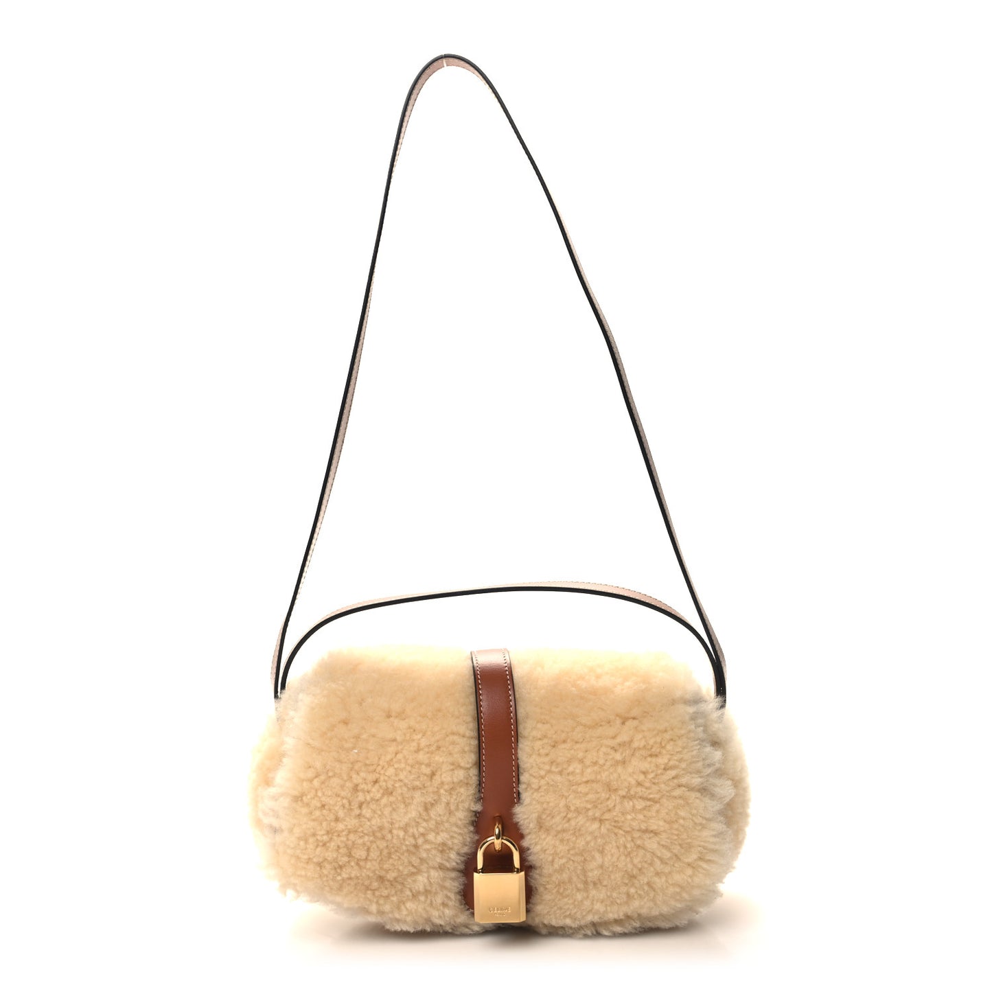 Shearling Smooth Calfskin Tabou Clutch on Strap Natural Tan