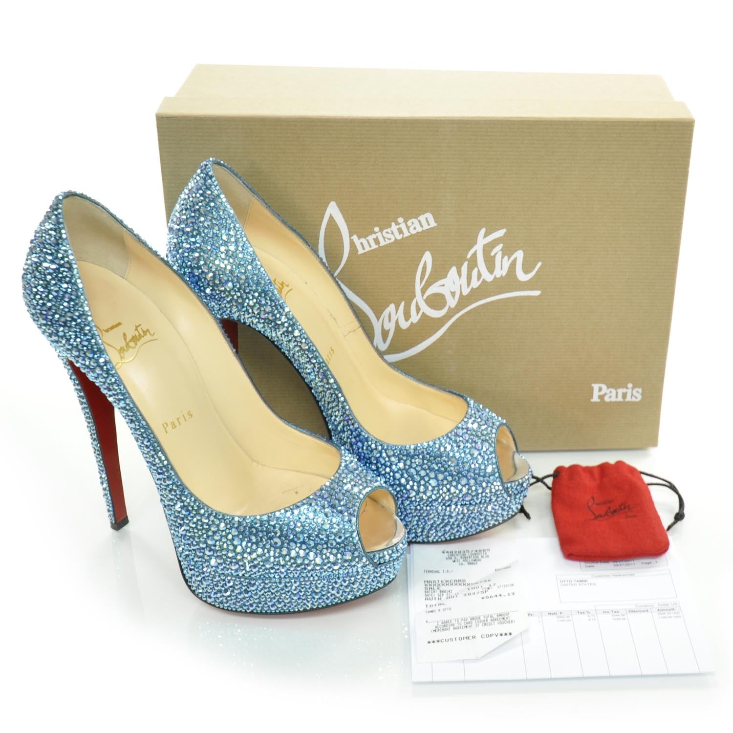 Christian Louboutin Strass Lady Peep 150 Pumps 38 Sapphire 4 of 7