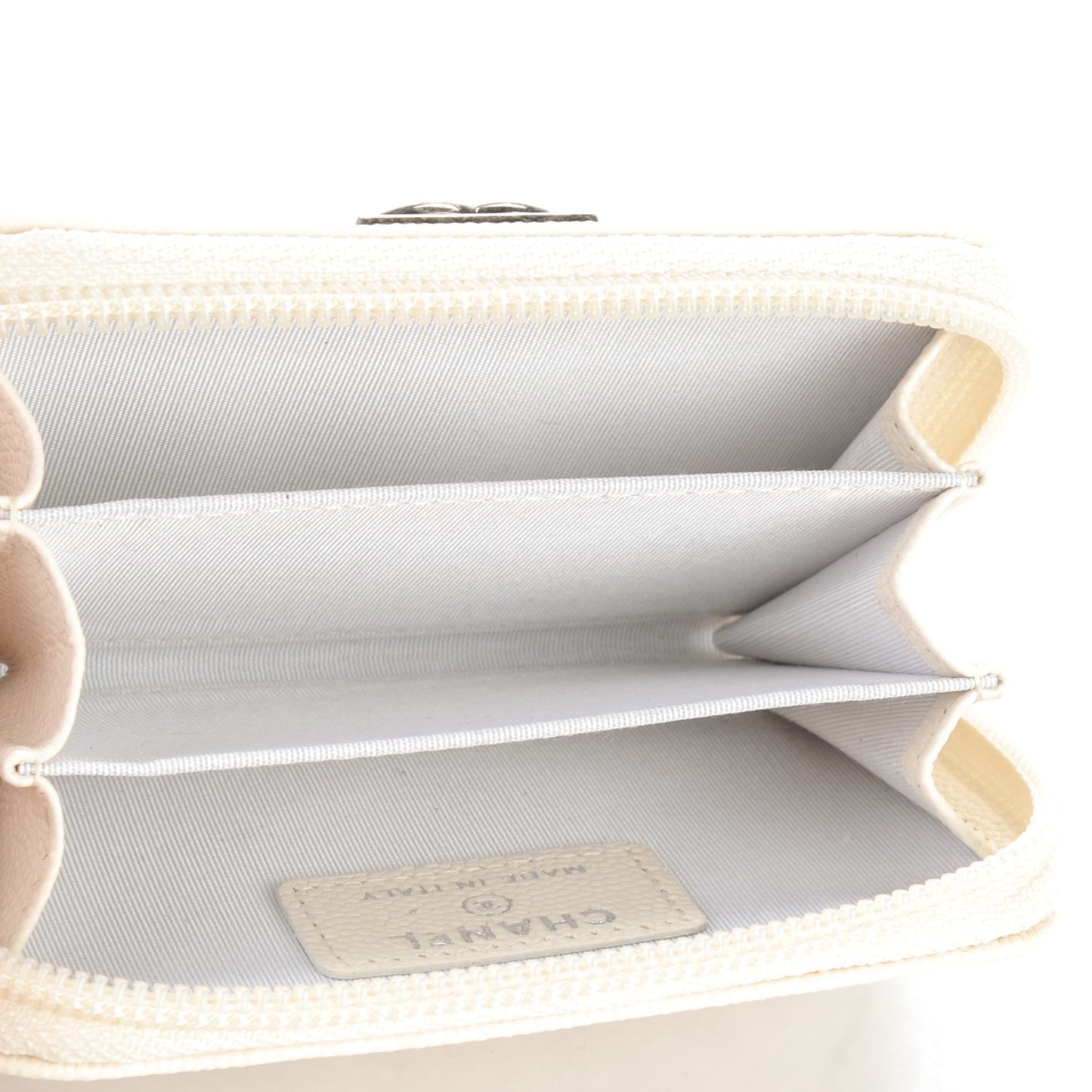 Caviar Quilted Boy Zip Around Coin Purse Wallet Ivory