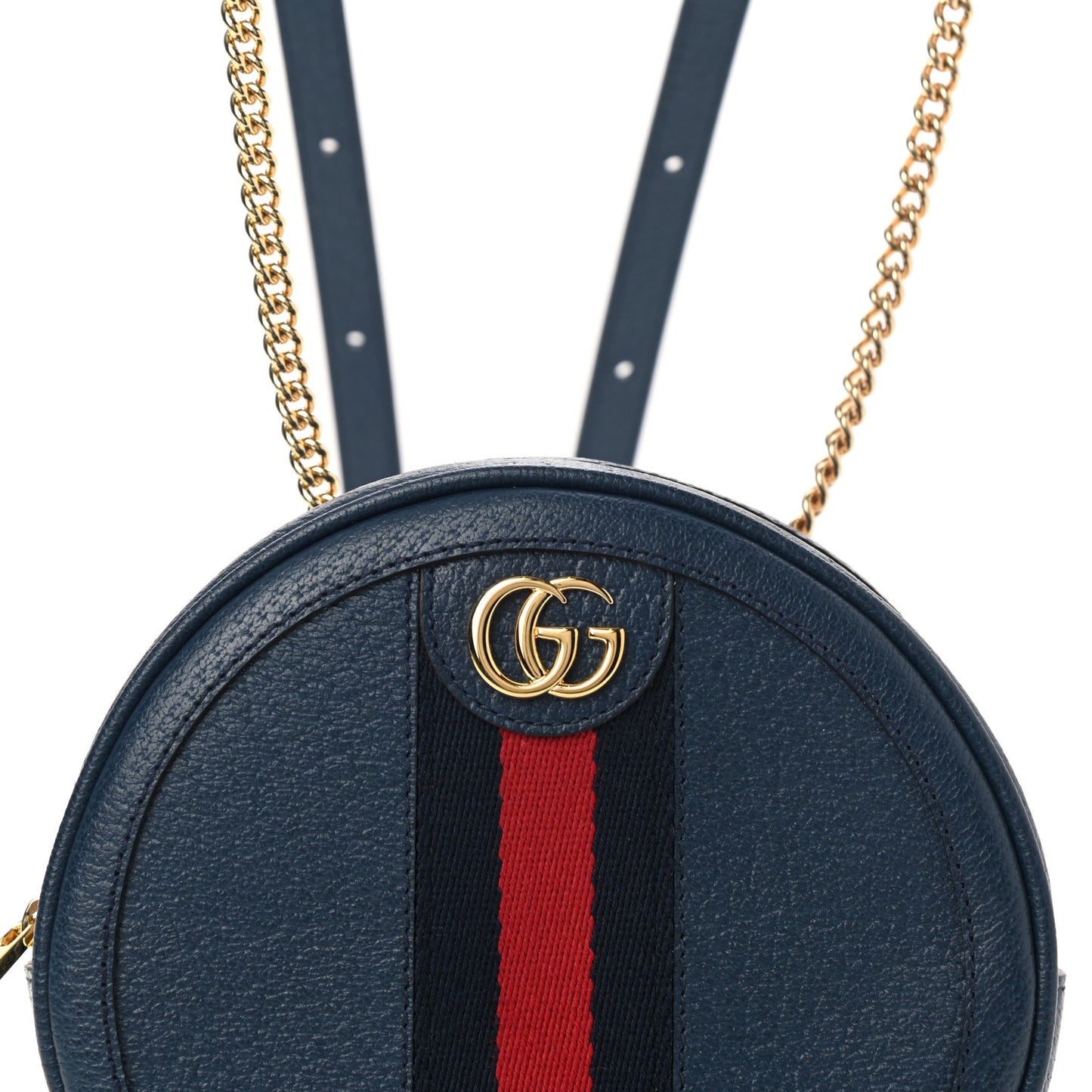 Textured Calfskin Web Mini Ophidia Round Backpack Blue Agata