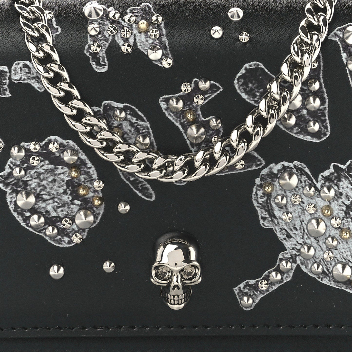 Calfskin Embellished Skull Mini Shoulder Bag Black