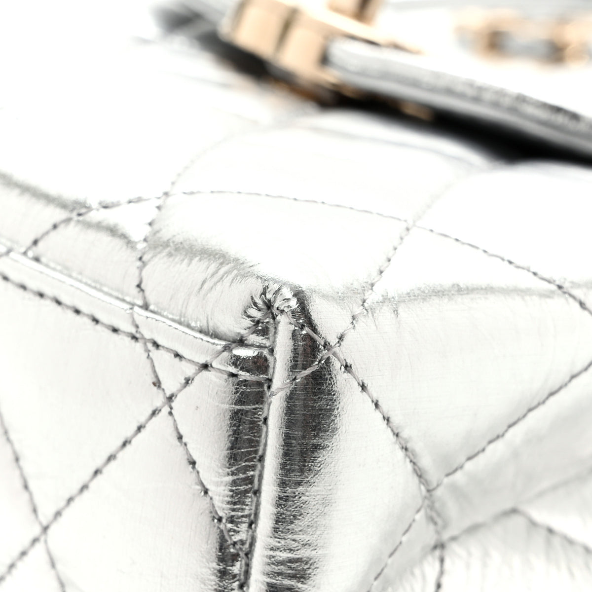 Chanel Metallic Aged Calfskin Quilted Nano Kelly Shopper Silvery 11 of 14