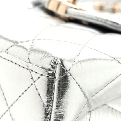 Chanel Metallic Aged Calfskin Quilted Nano Kelly Shopper Silvery 11 of 14