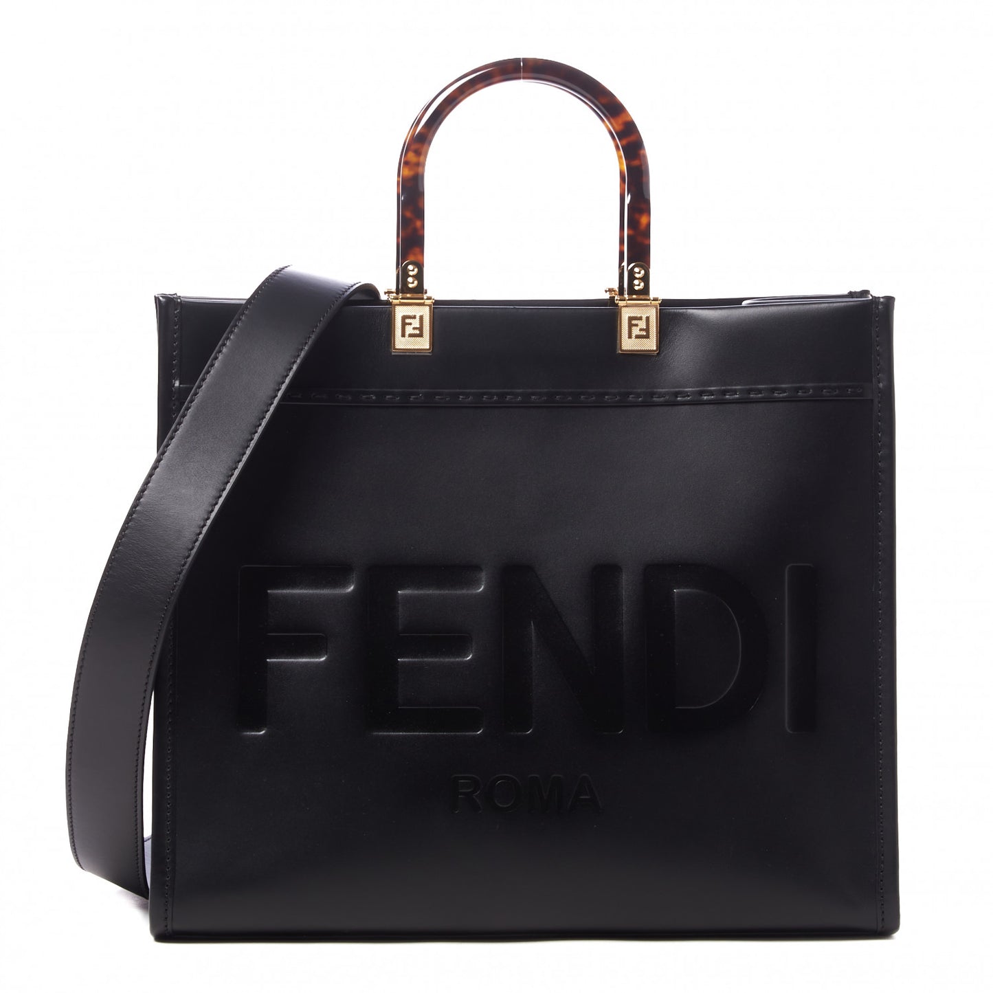 Vitello King Plexiglass Medium Fendi Sunshine Shopper Tote Black