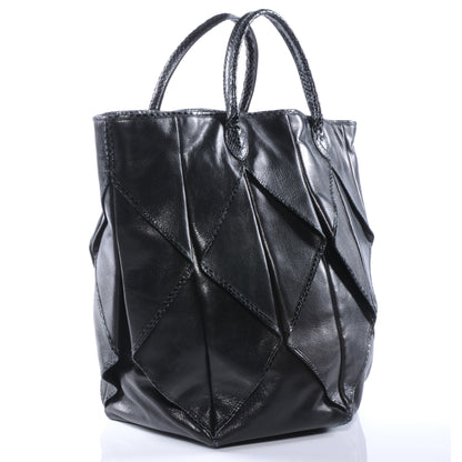 Bottega Veneta Leather Ayers Snakeskin Trim Origami Tote Nero Black 3 of 8