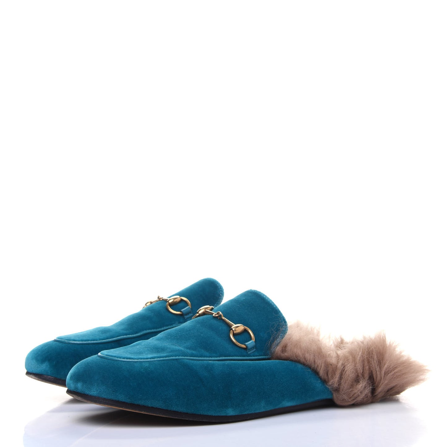 Velvet Fur Womens Princetown Slippers 38 Cyan