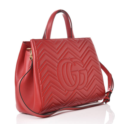Gucci Calfskin Matelasse Medium GG Marmont Tote Hibiscus Red 4 of 10