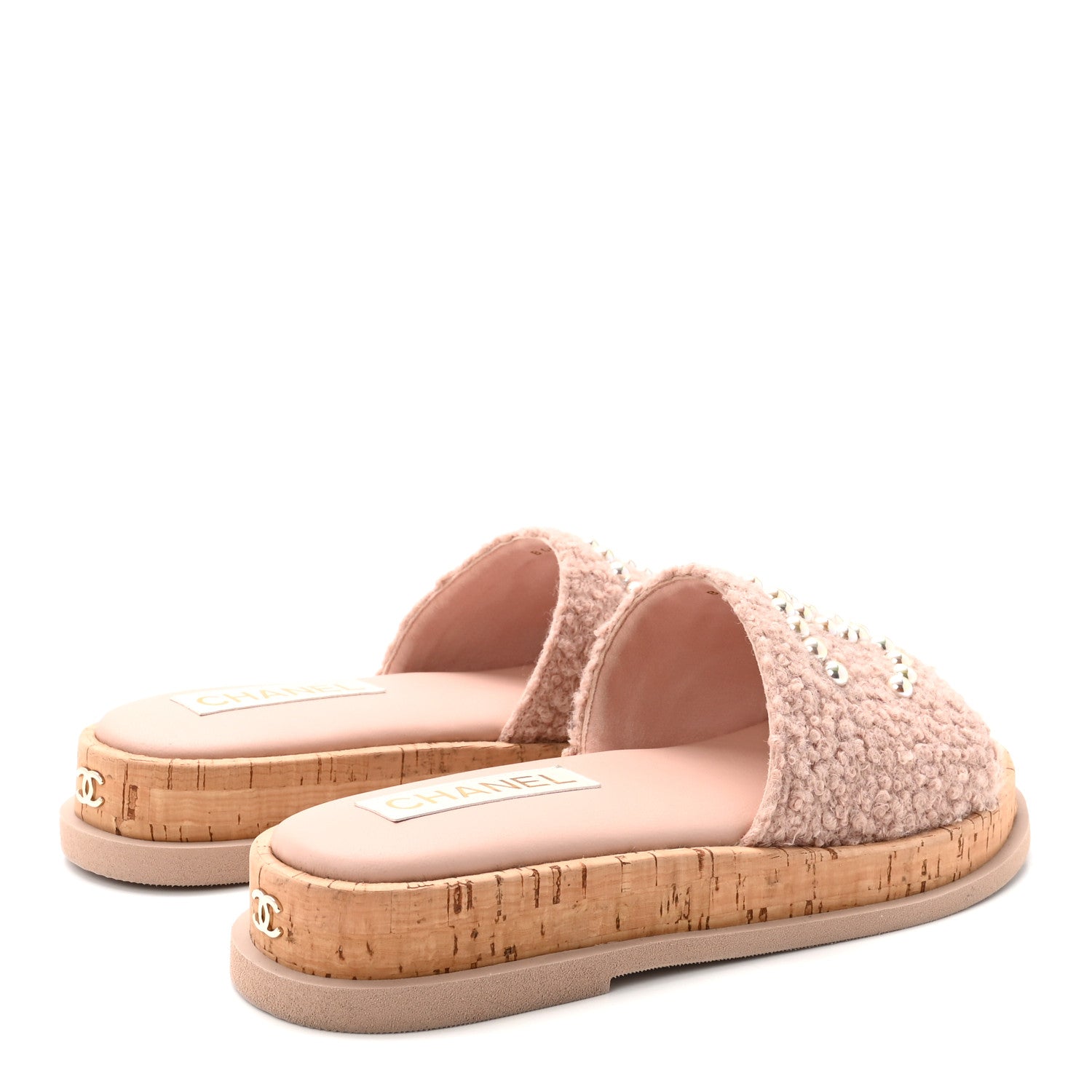 Chanel Fabric Pearl Cork CC Slip On Sandals 38 Pink 5 of 10