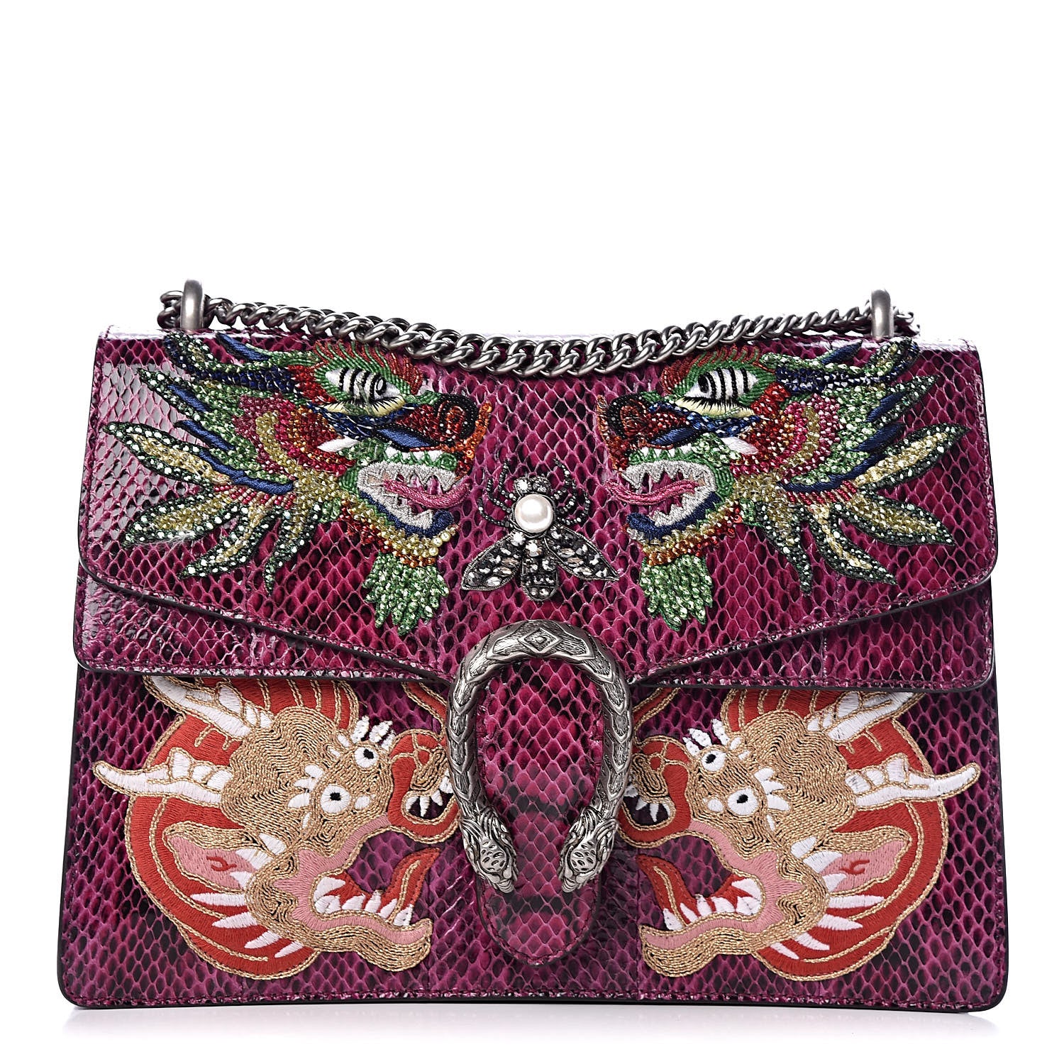 Gucci Elaphe Dragon Embroidered Medium Dionysus Shoulder Bag Violet Cyclamen Multicolor 1 of 11