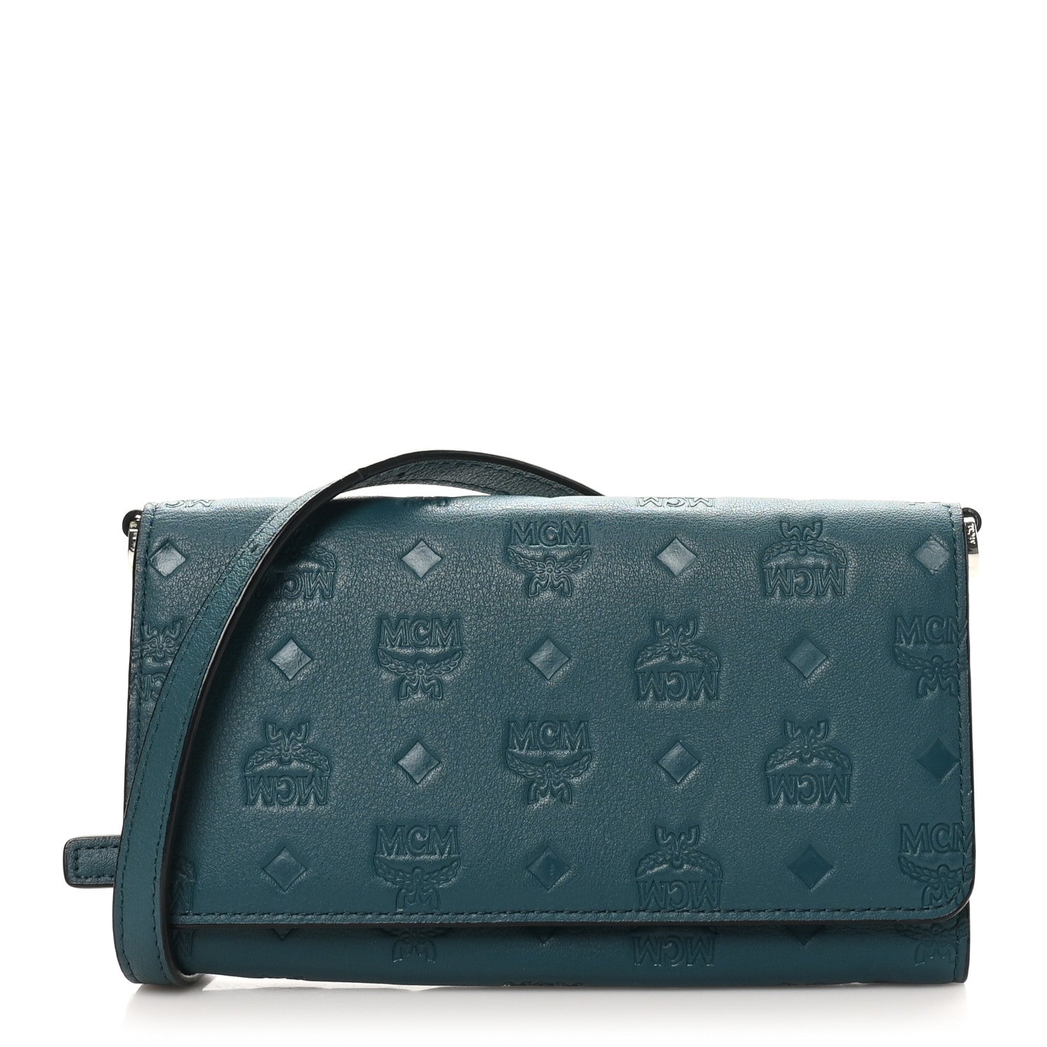 MCM Calfskin Ottomar Wallet On Chain Teal 1 of 11